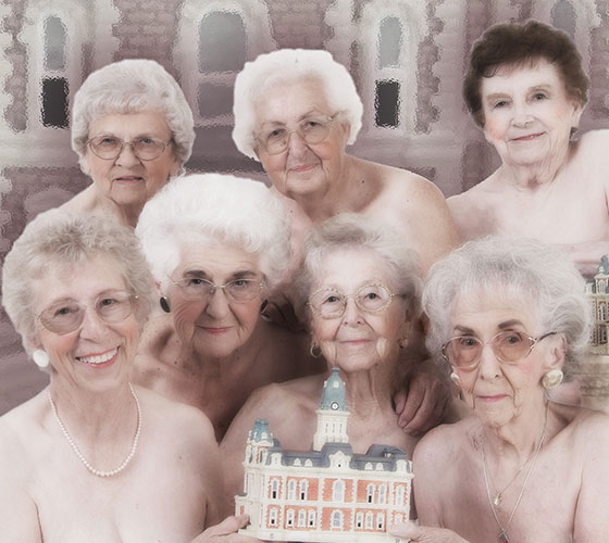 Old ladies with courthouse model